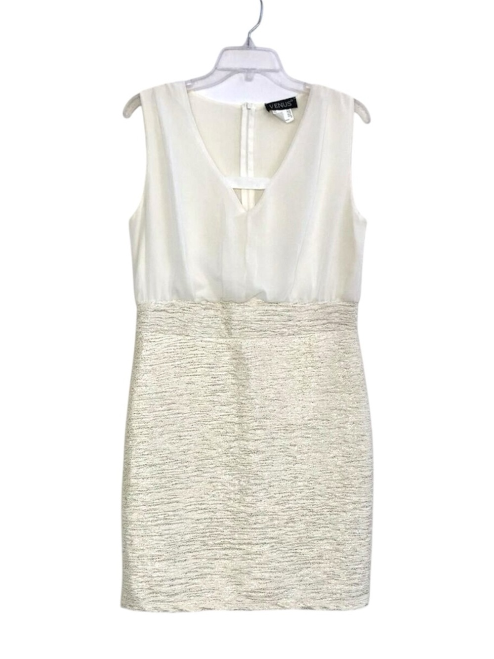 V-Neck Two-Tone Glitter Sheath Dress